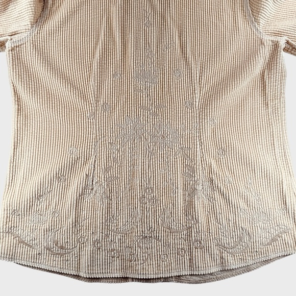 J.Jill Womens Medium Khaki Sand Corduroy Embroidered Floral Button Down Jacket - Picture 3 of 13